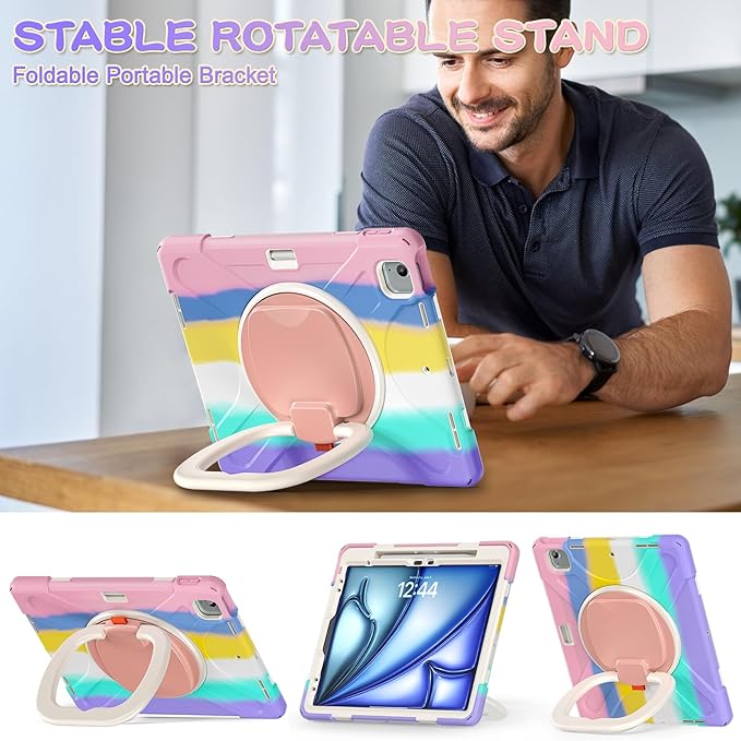SCSVPN Kids Case for iPad Air 13 inch M4/M3/M2 2026 2025 2024 &amp iPad Pro 12.9'' 6th/5th/4th/3rd Gen 2022 2021 2020 2018 Protective Cover with Pencil Holder-Stand-Handle-Shoulder Strap Colorful P