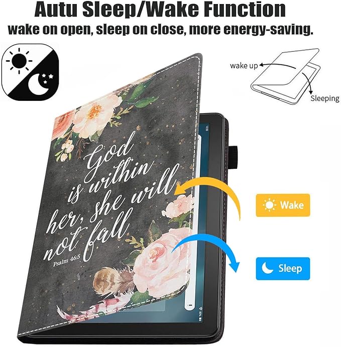 Case for All-New Amazon Fire Max 11 Tablet (11 Inch 13th Generation 2023 Release) with Card Slot &amp Auto Sleep/Wake - Slim PU Leather Stand Folio Cover Floral Quote Bible Verse Psalm 46:5