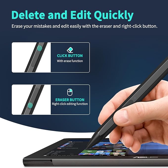 Stylus Pen for ASUS Transformer/Mini/ASUS Zenbook Flip/Pro/ASUS Vivobook Flip/Pro/Duo/ASUS Notebook Rechargeable MPP 2.0 Tilt Pen with 4096 Pressure Sensitivity Hexagonal Pen Body Design Black