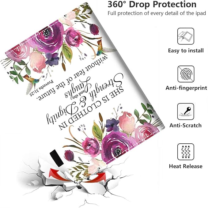 Case for Amazon Kindle Fire HD 10 &amp 10 Plus Tablet 10.1 (13th/11th Generation 2023/2021 Release) - PU Leather Folio Case with Smart Auto Wake/Sleep Pink Background Bible Verse Proverbs 31:25