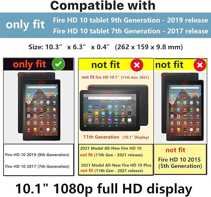 Kindle Fire HD 10 Tablet Case 9th and 7th Generation with Pencil Cards Holder UUcovers Smart Folio Stand Synthetic Leather Cover [Auto Wake/Sleep] for Amazon Fire HD 10.1 Inch 2019/2017 Blue Horse