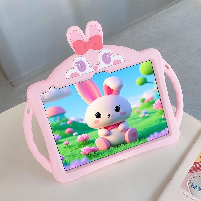 for iPad Air 5th/4th Generation Case (2022/2020) iPad pro 11 inch Case (4th/3rd/2nd/1st Gen) iPad Air 10.9 case with Adjustable Strap/Stand Cute Rabbit Cover for Kids Girls (Pink)