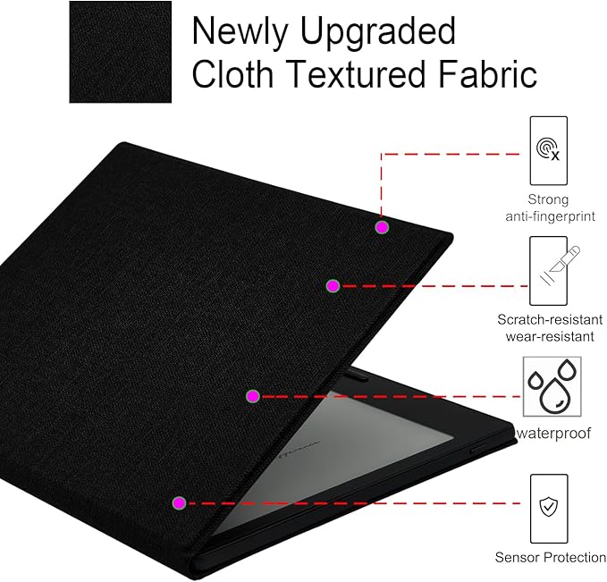 Magnetic Leather Case for 7'' Onyx Boox Go 7 / Boox Tablet Go Color 7 (Gen II/Gen I 2025/2024) /Boox Page Ultra-Thin Lightweight Cover with Auto Sleep/Wake &amp Magnetic Closure (Cloth Black)