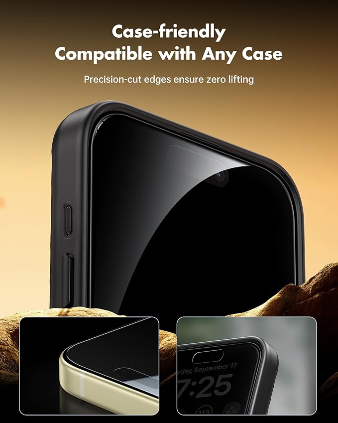 UNBREAKcable Privacy Screen Protector for iPhone 15 (6.1) 25° Anti-Spy Tempered Glass Easy Install Alignment Frame Case-Friendly 9H Hardness Anti-Fingerprint 3-Pack