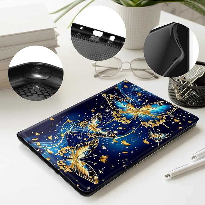 Case for All-New 7 Kindle Paperwhite 12th Gen 2024 &amp Kindle Colorsoft Signature EditionPU Leather Cover with Auto Sleep Wake FeatureBlue Gilded Butterfly