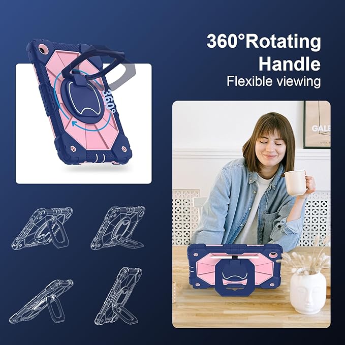 for Galaxy Tab A11+ Plus/A9+ Case 11” Rugged Case for Samsung Galaxy A11 Plus/ A9 Plus Tablet with 360 Rotating Stand Screen Protector Shoulder Strap Pen Holder 2025/2023 Model Navy Rose
