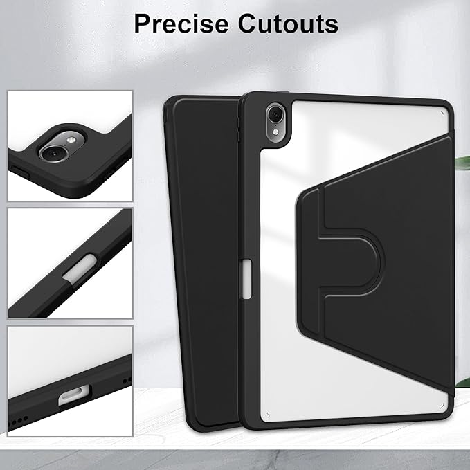 Rotating Case for Huawei MatePad SE 11 inch 2024 with Pencil Holder360 Degree Rotation Protective Stand Smart Tablet Slim Hard Shell Folio Cover Clear Back Auto Wake/Sleep (Black)