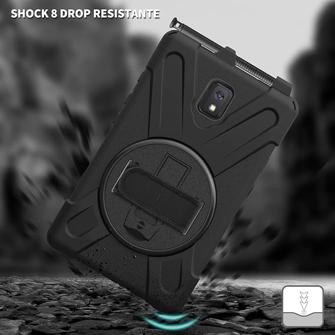 Case for Samsung Galaxy Tab Active 3 8 T570 T575 T577 Heavy Duty Shockproof Rugged 3 Layer Kids Durable Case with 360 Swivel Kickstand Shoulder Strap &amp Hand Strap