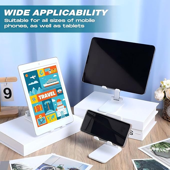 48 Pcs Cell Phone Stand Desk Table Adjustable Angle Height Phone Stand Foldable Portable Mobile Holder Silicone Pad Smartphone Tablet Holder Bulk for Office Travel Filming (White)