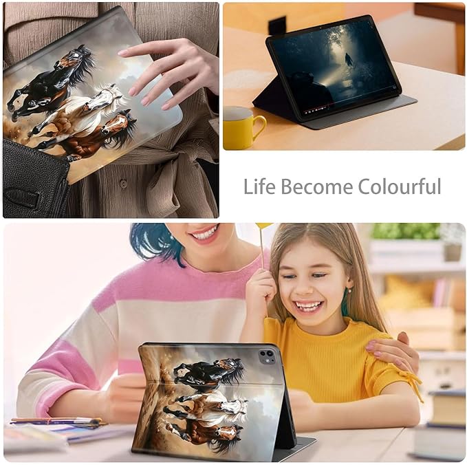 Case for iPad Pro 13-inch (M4) 2024 Slim PU Leather Folio Stand Cover for iPad Pro 13 Inch M4(2024) with Auto Wake/Sleep Durable Protection Three Horses
