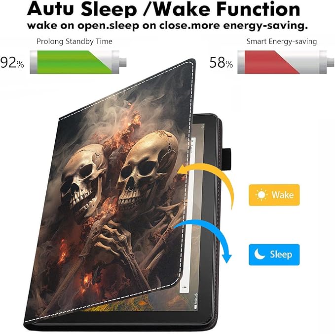 Case for All-New Amazon Kindle Fire HD 10 &amp 10 Plus Tablet 10.1 (13th/11th Generation 2023/2021 Release) - PU Leather Folio Case with Smart Auto Wake/Sleep Skull