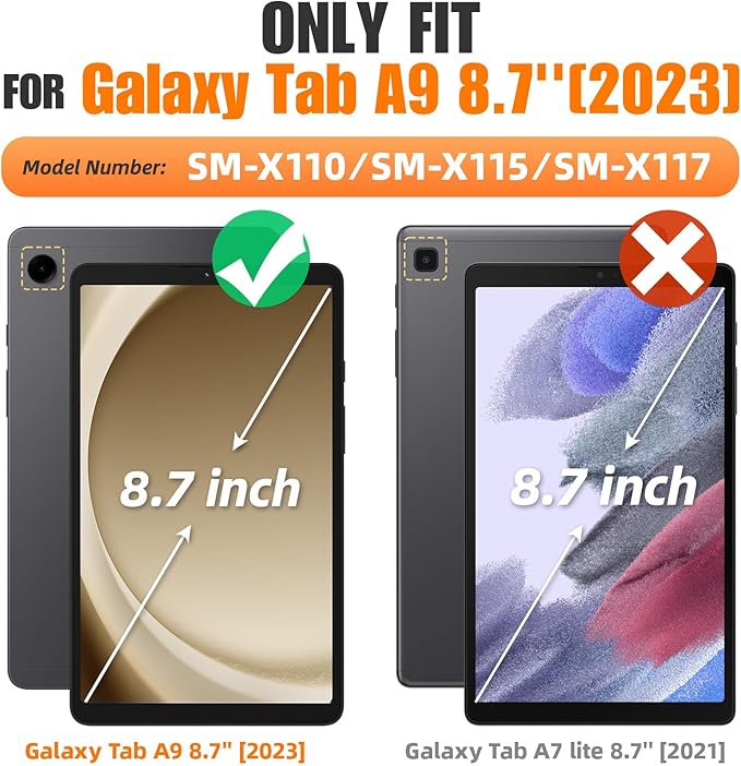 SEYMAC stock Case for Samsung Galaxy Tab A9 8.7'' Case with Magnetic Multi-Angles Stand Card Slot for Galaxy Tab A9 8.7'' SM-X110/X115/X117 (Black)