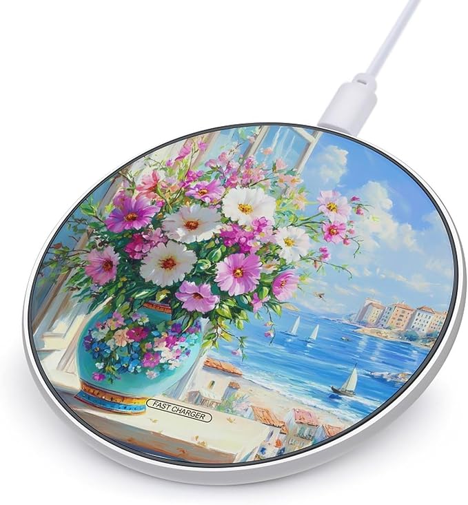 Beach Window Bouquet Wireless Charger Anti-Slip Wireless Charging Pad Slim Charger Mat for Men Women