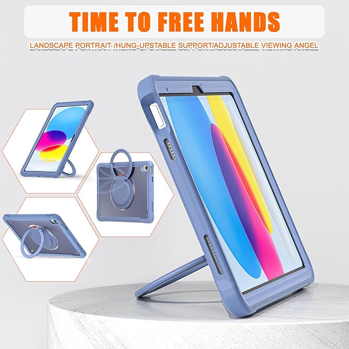 Batianda Ultimate Protective Case for New iPad 11th Generation 11 inch 2025 A16 Chip Sturdy Rugged Shockproof Silicone Tablet Cover with 360° Rotatable Ring Kickstand &amp Pencil Holder Lavender Gre