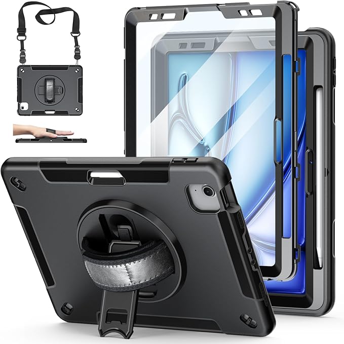 Case for iPad Air 11 M4 2026/ M3 2025/ M2 2024: TPU Cover for iPad Air 5th &amp 4th Generation 10.9 Inch (2020/2022) with Screen Protector- Stand- Handle- Shoulder Strap- Pencil Holder