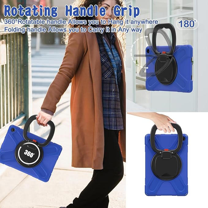 Heavy Duty Case for Fire HD 10 Tablet Case (13th Generation 2023 Release) Shockproof Protective Rugged Case with 360 Rotating StandCarrying Shoulder Strap Blue