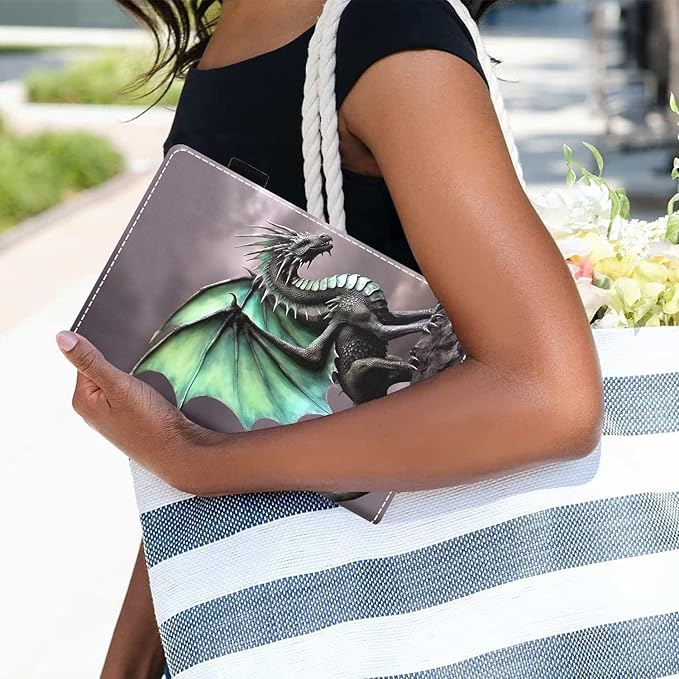 Case for All-New Kindle Fire HD 8/Fire HD 8 Plus Tablet (12th/10th Generation 2022/2020 Release) - PU Leather Stand Flip Cover with Card Slot &amp Pencil Holder Dragon