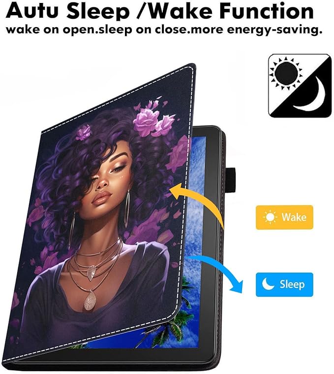 Case for Amazon Kindle Fire 7 Tablet (7 9th/7th Generation 2019/2017 Release) Slim PU Leather Cover with Card Slot &amp Auto Wake/Sleep African American Girl