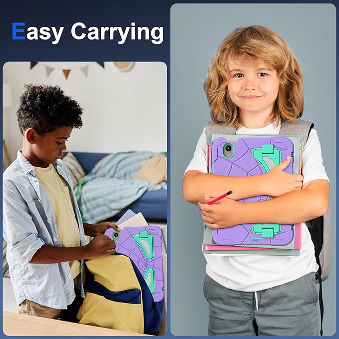 Compatible with Apple iPad mini 6 2021/iPad mini 7 2024 Tablet CaseLightweight Shockproof Rugged Protective Cover with Kickstand for Kids Children Boys Babies Purple Mint Green