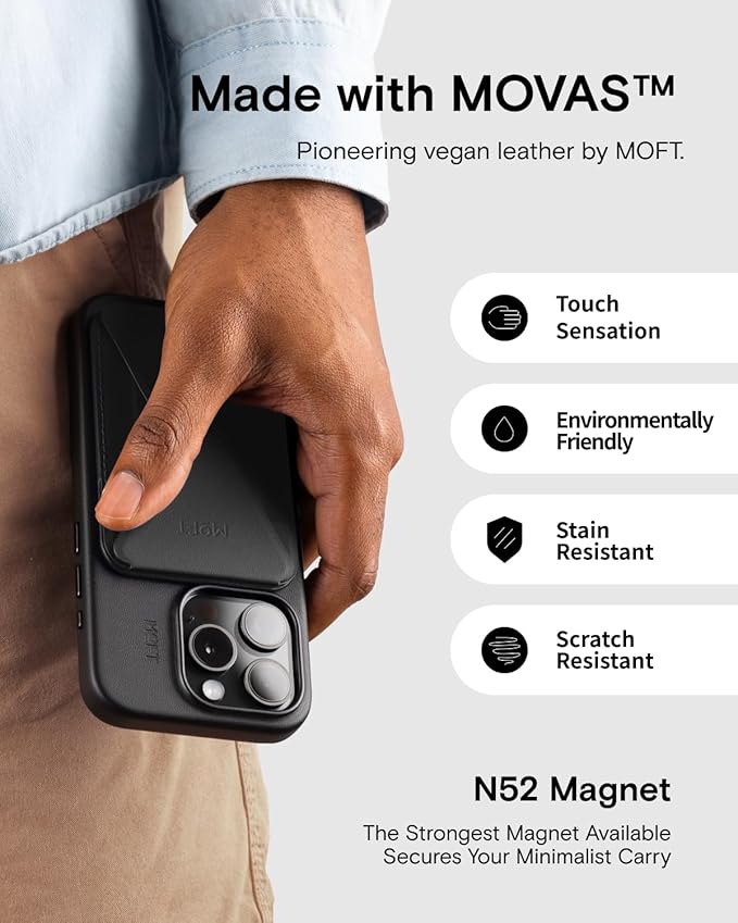 MOFT MagSafe Wallet for iPhone 15/14/13/12 Series Strong Magnetic Phone Card Holder Fit 2 Cards &amp 3 Viewing Angles &amp Stain-Resistant Vegan Leather Phone Stand Seafoam