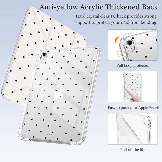 Cute Kawaii Polka Dot for iPad (A16) 11th/10th Generation Case 11 Inch/10.9 Inch 2025/2022 with Pencil Holder Auto Sleep/Wake White Leather Acrylic Back Detachable Cover