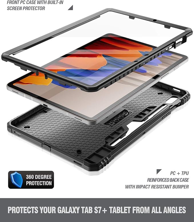 Poetic Revolution Series for Samsung Galaxy Tab S7 Tablet Case 11 Inch Model SM-T870/ SM-T875 (2020 Release) Full-Body Heavy Duty Case Built-in-Screen Protector Black