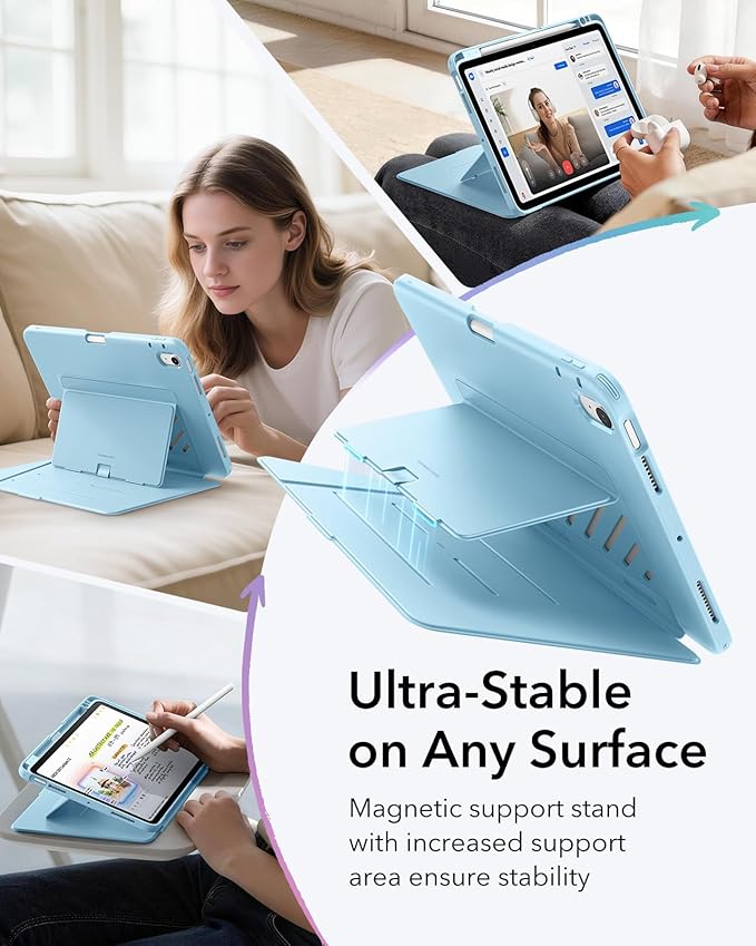 ESR for iPad Air 11 Inch Case M4/M3/M2 (2026/2025/2024) iPad Air 5th/4th Gen Case (2022/2020) Vertical Stand Cover Multi Stand Angles Ultra-Stable Cover with Pencil Holder Flip Series Light Blue