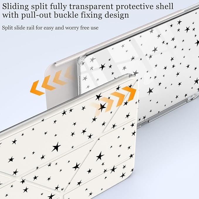 Cute Black Stars for iPad 7th/8th/9th Generation Case 10.2 Inch 2019/2020/2021 with Pencil Holder Auto Sleep/Wake White Leather Acrylic Back Detachable Cover
