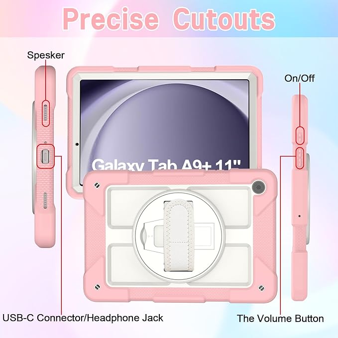 AVAWO Case for Samsung Galaxy A9+ Plus 11 inch 2023 with 360° Swivel Handle Strap Cover with Lanyard Pink and Beige