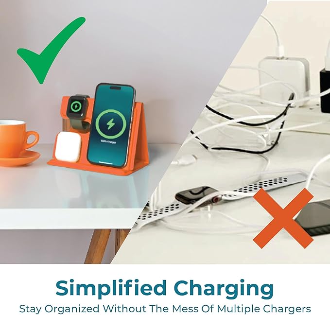 BLACK+DECKER 3 in 1 Charging Station for Apple Multiple Devices Wireless Foldable Travel Charger for Multiple Devices iPhone 17 16 15 14 13 Pro Max Plus Apple Watch Series/AirPods (Coral Rose)