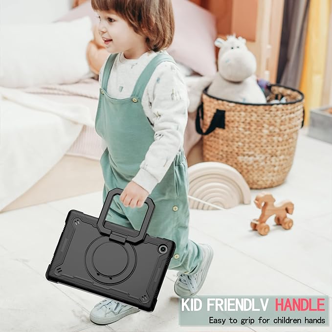 Dteck for Samsung Galaxy Tab A8 (SM-X200/X205) Tablet Case 10.5 2022 Release Shockproof Sturdy Rugged Case for Kids with Rotate Handle and Kickstand Protective Cute Cover with Shoulder Strap Black