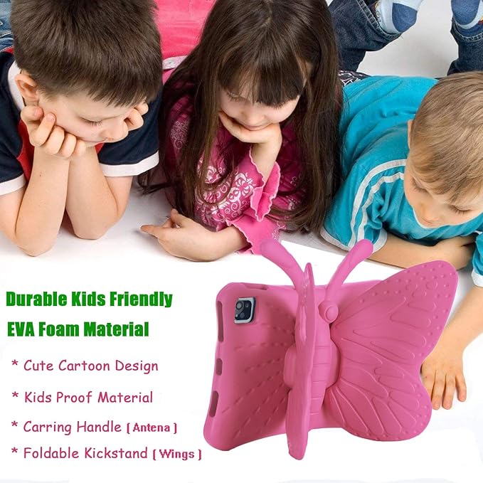 iPad Air 5th /4th Generation Case Kids iPad Pro 11 inch Case for Girls Cute Butterfly Shockproof EVA Foam Stand Cover for 11 iPad Pro 2022/2021/2020/2018 and 10.9 iPad Air 2022/2020 Rose