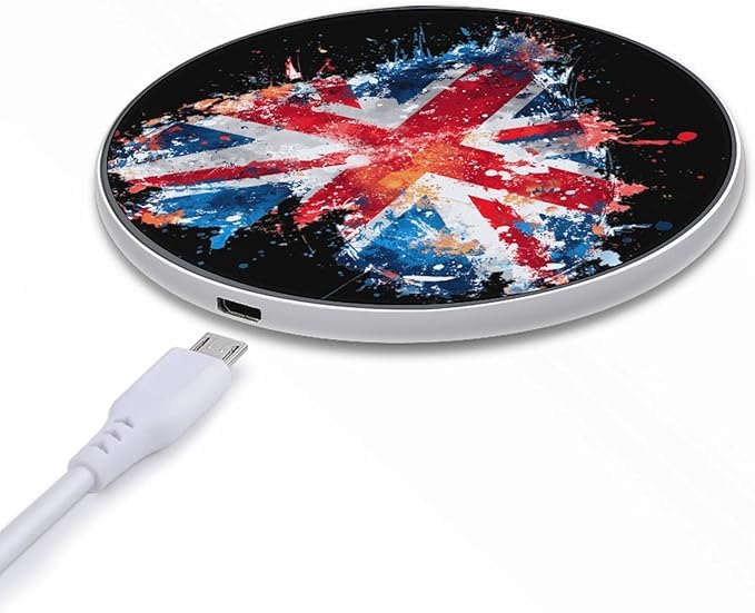 Heart United Kingdom Flag Splash Phone Charger Magnetic Charging Pad Anti-Slip with USB Cable