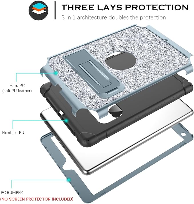 YINLAI Case for iPad 6th GenerationiPad 5th Generation CaseiPad 9.7 CaseGlitter Women Shockproof Drop Protection Cover with Kickstand iPad 9.7 inch iPad Air2 A1893/A1954/A1822/A1823Titanium Blue