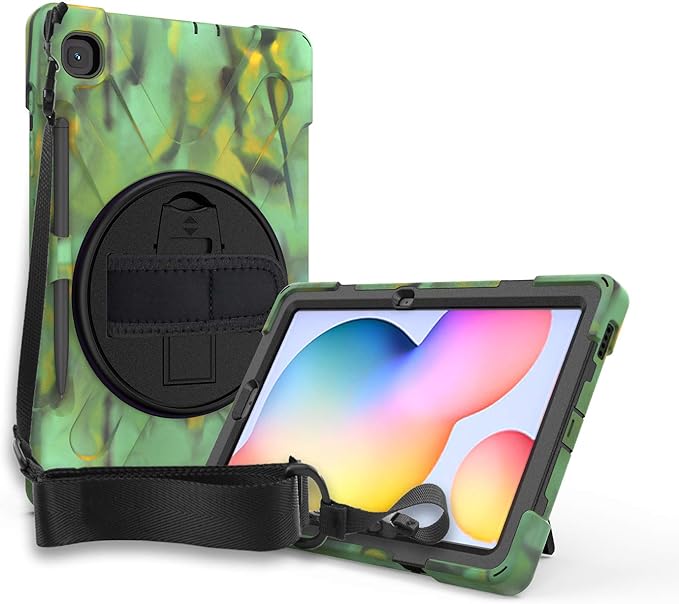 KIQ Shield Series Galaxy S6 Lite Case Heavy Duty Tablet Shockproof Rugged Tab S6 Lite Cover W/Stand Shoulder Strap for Samsung Galaxy Tab S6 Lite 10.4 Inch 2022/2020 P610/P613/P615/P619 - Camouflage