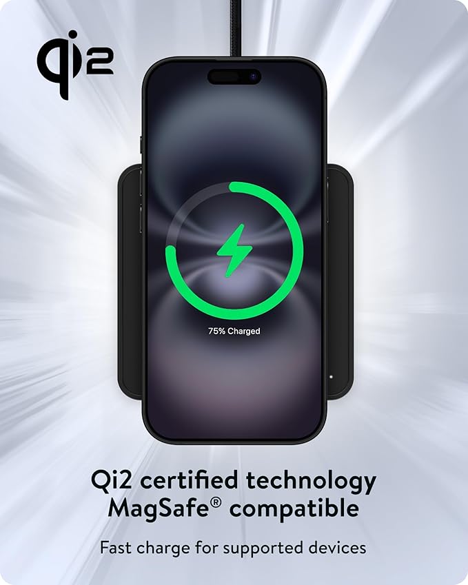 Mous- MagSafe Wireless Charger 15W Qi2 Certified Fast Charging Pad Compatible with iPhone 17/16/15/14/13/12 Pixel 10 Series and Airpods - Matte Black