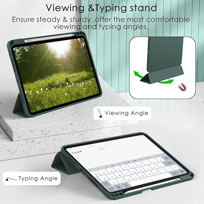 ZryXal iPad Pro 11 Inch Case (M5) 2025/ (M4) 2024 (Model: A2836/A2837/A3006) Trifold Stand Smart Cover with Pencil Holder and Soft TPU Back Auto Wake/Sleep (Update Midnight Green)