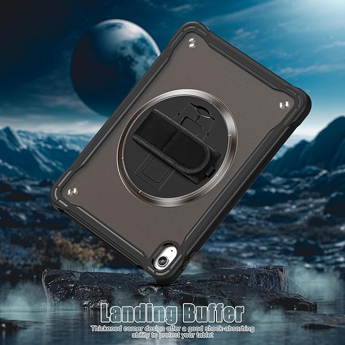 Case for iPad (A16) 11th/10th Generation 2025/2022 11/10.9 inch Rugged Shockproof Protective Cover with Screen Protector 360° Rotating Hand Strap&ampStand Pencil Holder Black