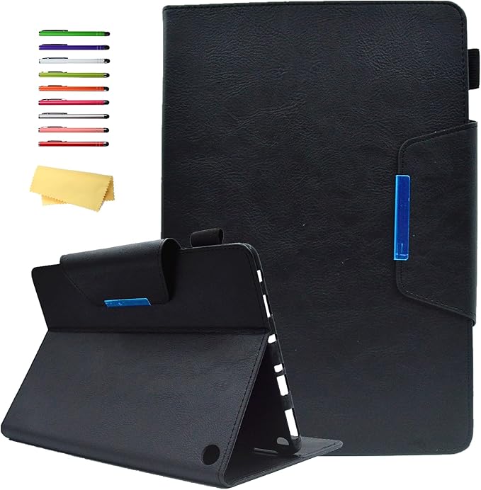 Folio Case for Amazon Kindle Fire HD 8/Fire HD 8 Plus (12th/10th Generation 2024/2022/2020) 8 UUcovers PU Leather Magnetic Smart Cover with Stand/Pencil Holder/Pockets [Auto Sleep/Wake] Black