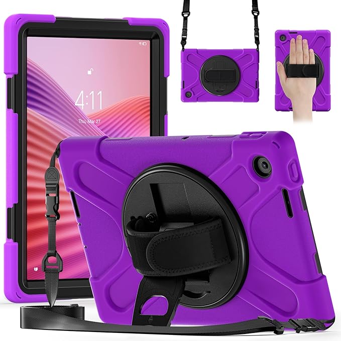 Tablet Case Compatible with Lenovo Tab 10.1(TB-311XU) /K10C TB311FU 2025 Case Protective Heavy Duty Rugged Shockproof Drop Protection Cover Shoulder Strap for Kids Silicone Cover(Pink)