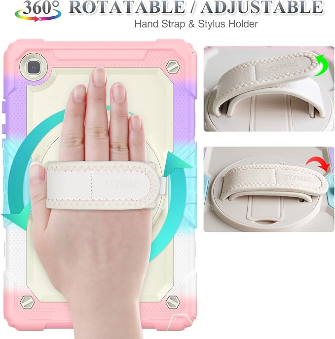 SEYMAC stock Case for Samsung Galaxy Tab A7 Lite 8.7'' with Screen Protector Pencil Holder [360 Rotating Hand Strap] &ampStand Drop-Proof Case for Samsung A7 Lite 2021 SM-T220/T225/T227 Yellowish/P