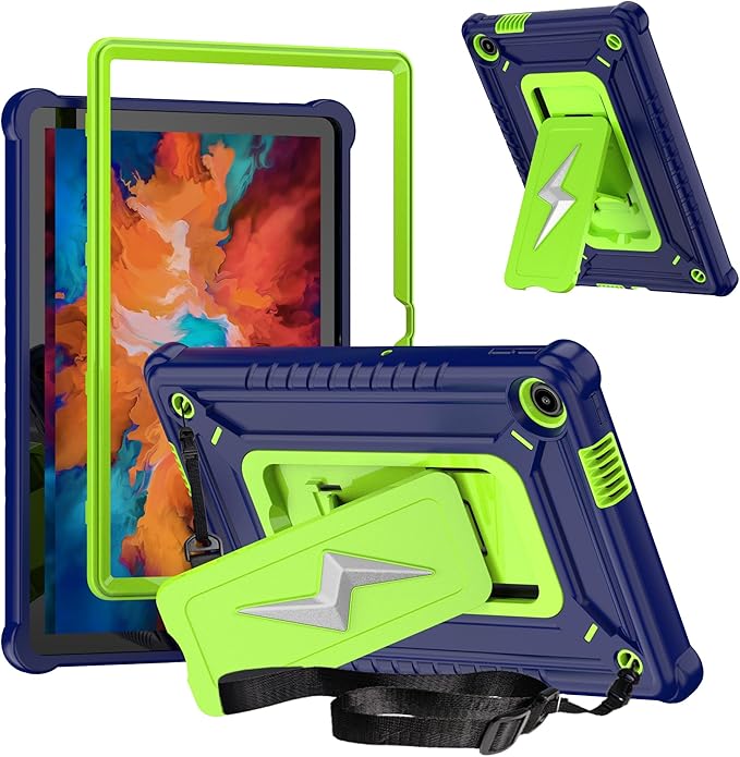 Case for Lenovo Tab 10.1 inch 2025 Released (TB311FU) - Hybrid Protective Case Cover with Kickstand Lightning Design (Navy Blue/Green)
