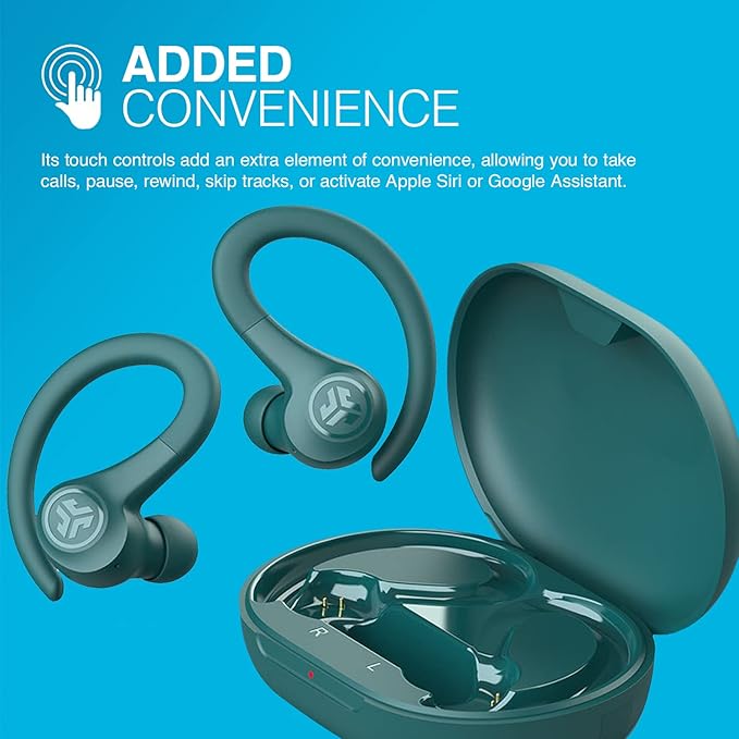 JLab Go Air Sport Wireless Workout Earbuds Teal Featuring C3 Clear Calling Secure Earhook Sport Design 32+ Hour Bluetooth Playtime and 3 EQ Sound Settings