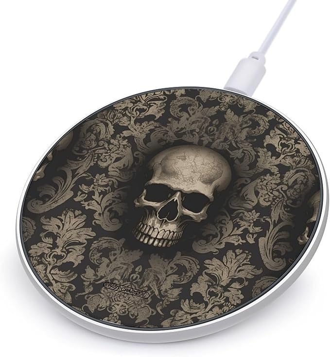 Gothic Wallpaper Skull Wireless Charger Fast Wireless Charging Pad with USB Cable 10W Anti-Slip Magnetic Wireless Charger Portable Slim Charger Puck Travel Charging Station