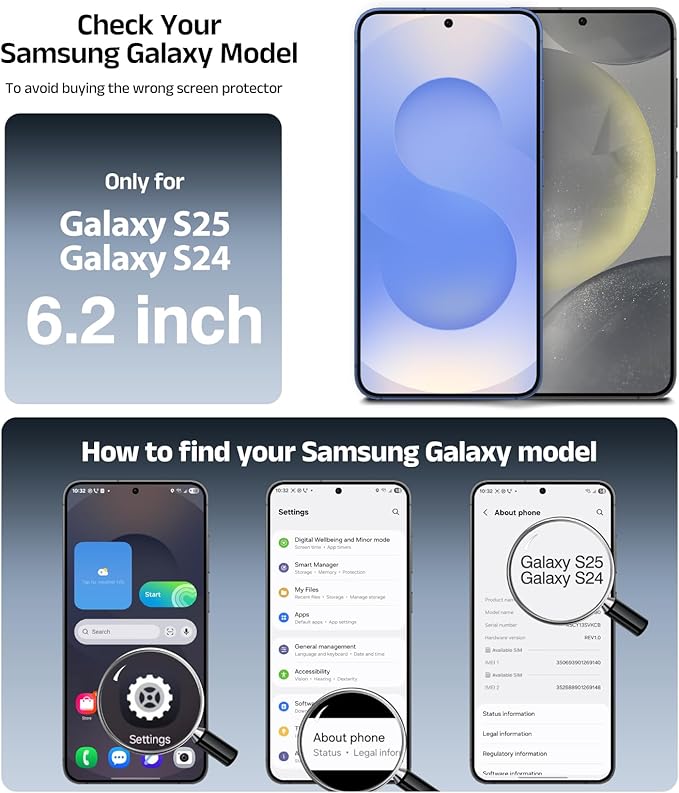 EZ-GLAZ- 4 Pack for Galaxy S25/ S24 [6.2] Screen Protector 100% Fingerprint Unlock 9H+ Hardness Military Grade Shatterproof Long Durable Tempered Glass Film with Flawless Fit Box HD Clear