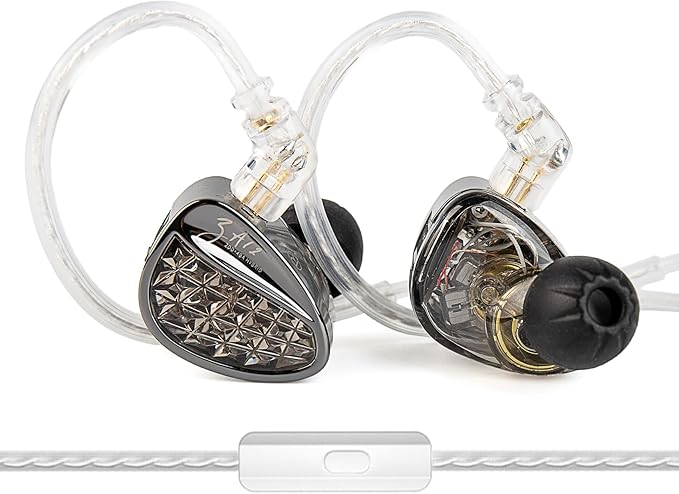 KZ ZA12 in Ear Monitor 2DD+4BA Hybrid Wired Earbuds KZ in Ear Monitor with 4-Level Tuning Switch Gaming EarbudsSilver-Plated IEM Cable for Audiophile (with Microphone Matte Black)