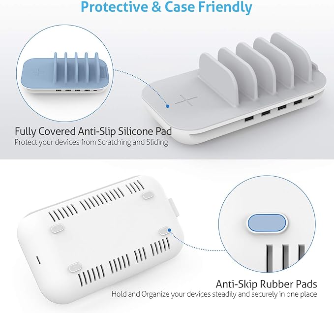 SooPii 70W Charging Station for Multiple Devices5 Port Charging Dock with 15W Wireless Charger 25W USB C PD/PPS Fast Charging for GalaxylPadlPhone 15/14/13/Xs/Max
