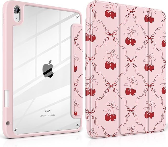 DONGKE Case for iPad (A16) 11th Generation 11 inch 2025 &amp iPad 10th Gen 10.9 inch 2022 [Built-in Pencil Holder] Clear Acrylic Back Trifold Stand Smart Cover Auto Sleep/Wake Ribbon Swirl