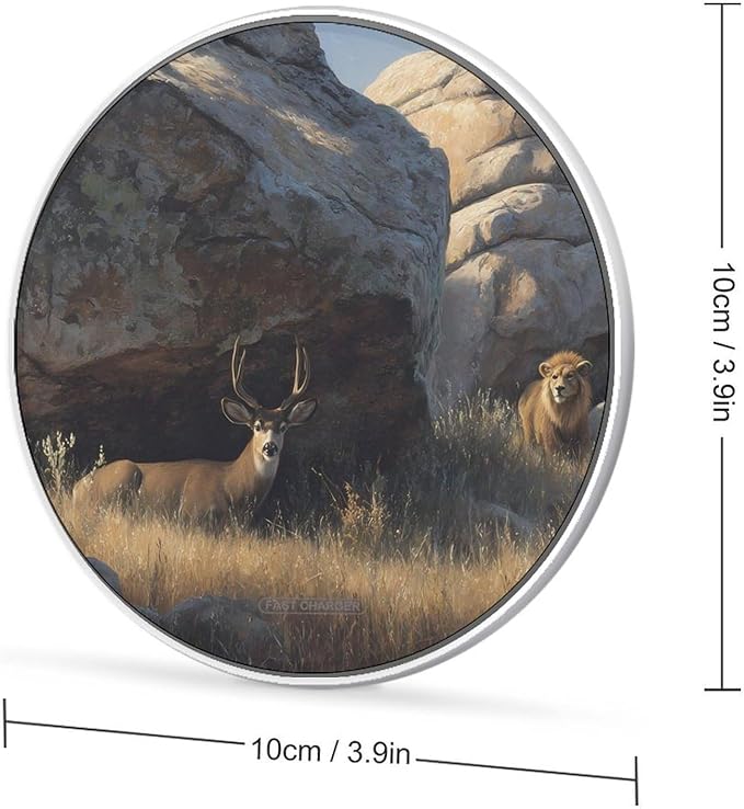 Lions Hunting Deers Behind Boulders Phone Charger Magnetic Charging Pad Anti-Slip with USB Cable