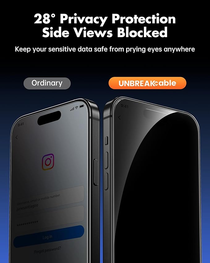 UNBREAKcable 4PCS Screen Protector for iPhone 16 Pro - 2 Privacy Tempered Glass+2 Clear Glass Double Shatterproof [Installation Frame] [9H Hardness] [Case Friendly] Anti-Scratch for iPhone 6.3 inch